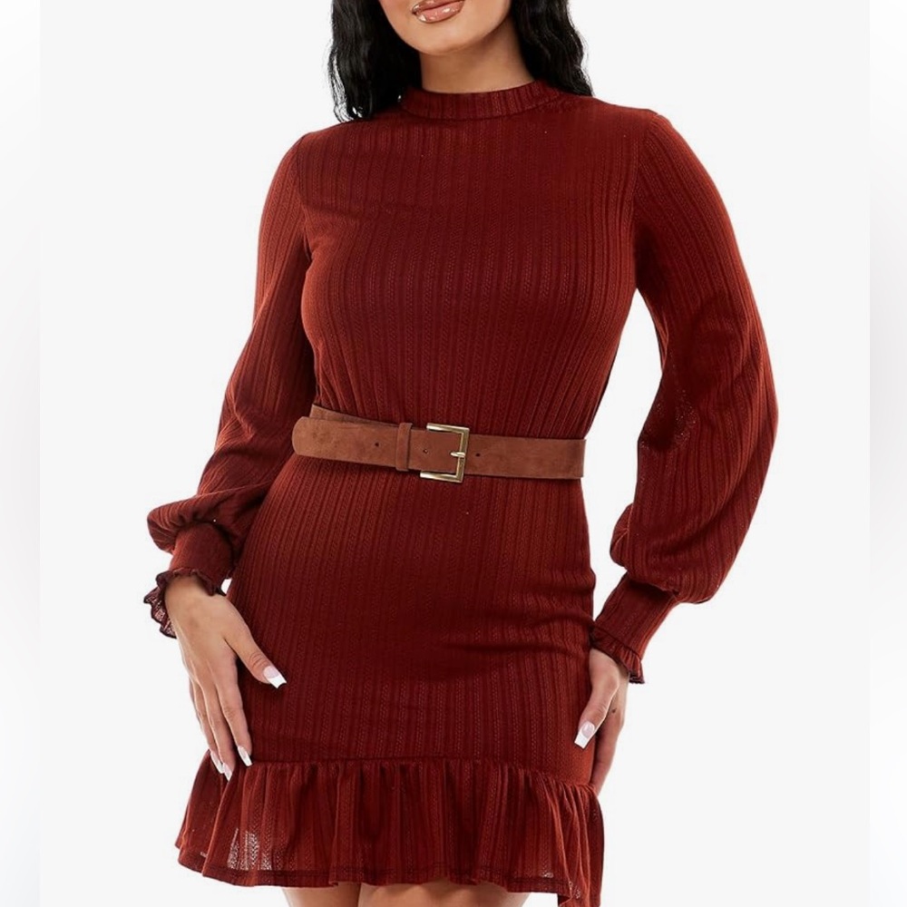 B. Darlin Dark Maroon Long Sleeve High Neck Mini Dress, Juniors Size 9/10, NWT
